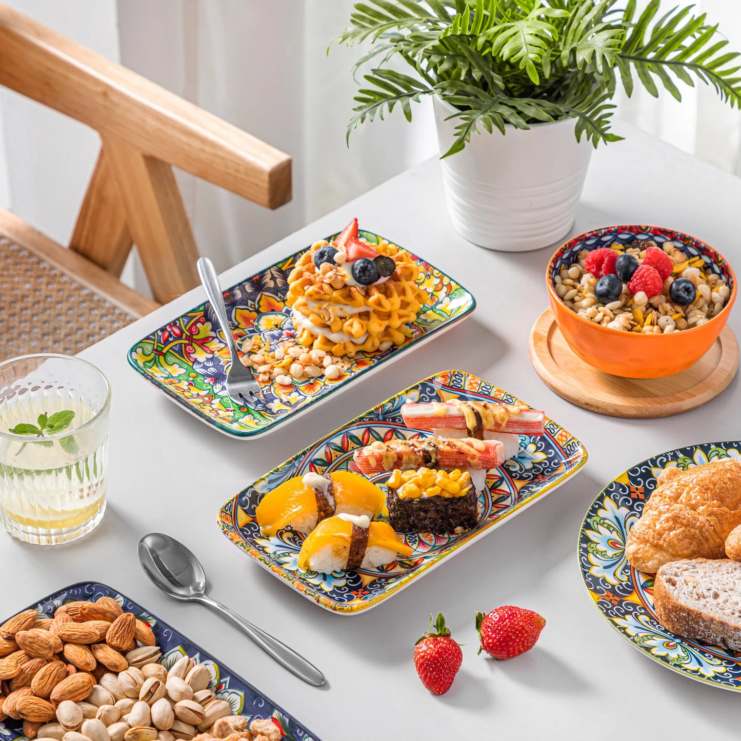 MALACASA Rectangular Porcelain Serving Plates Bohemian Set