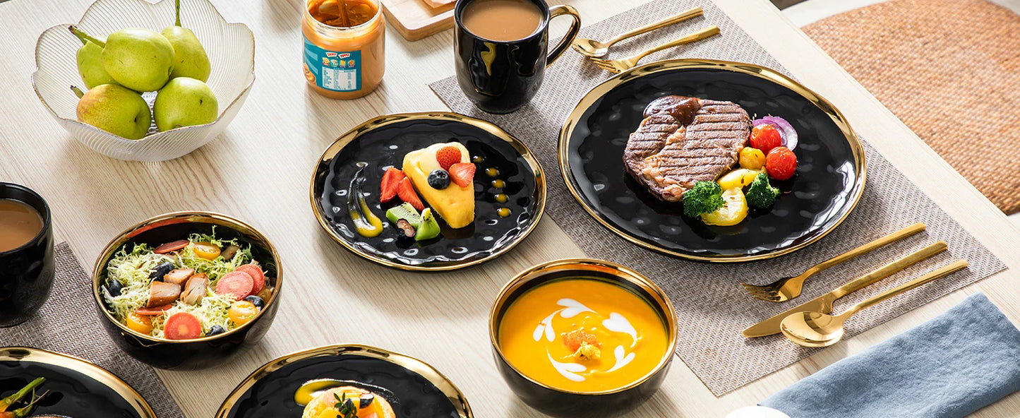 Malacasa Porcelain Dinnerware Set With Elegant Rim Tableware