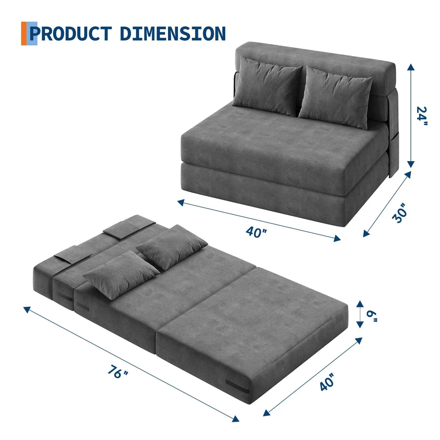 HobbyLane 4 In 1 Corduroy Folding Sofa Bed With Pillow