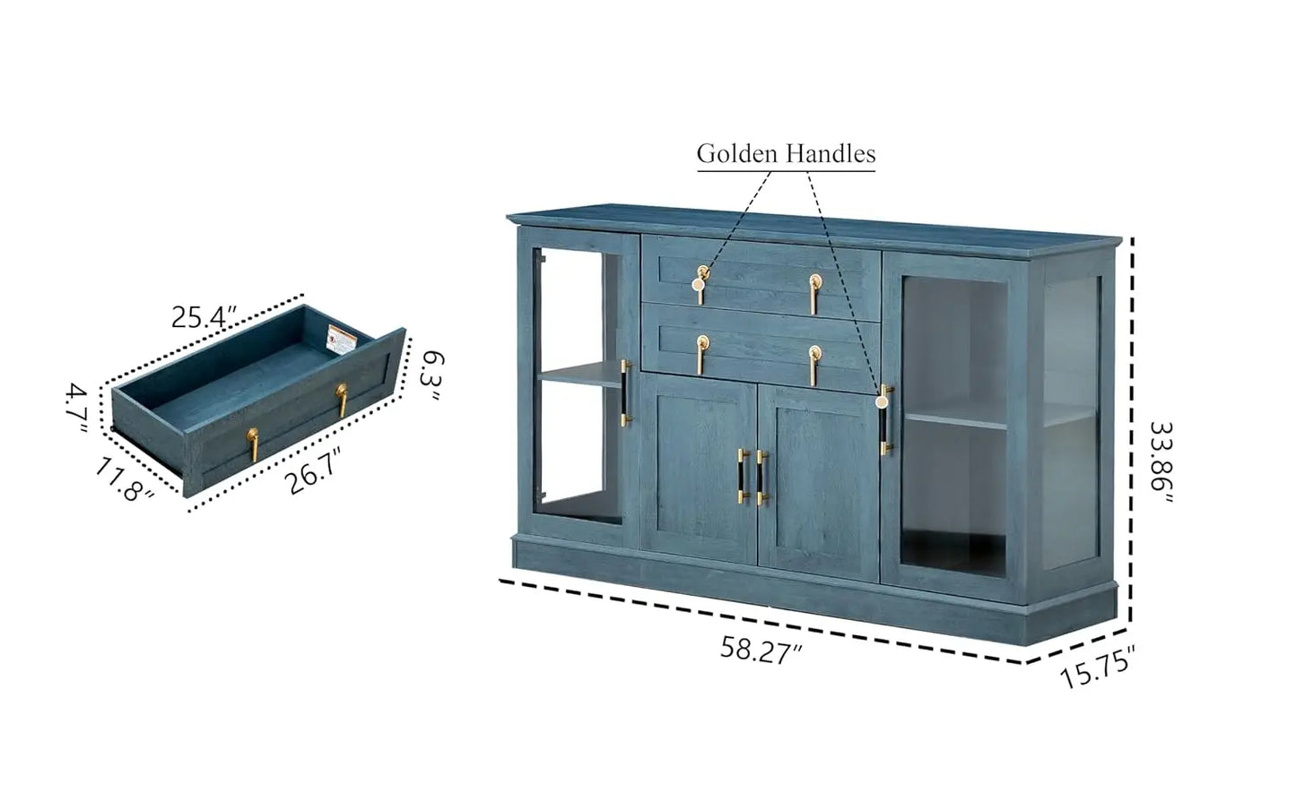 58.27'' Buffet Cabinet with 2 Drawers,LED and Adjustable Shelves,Large Glass Door Coffee Bar Cabinet with, Customized