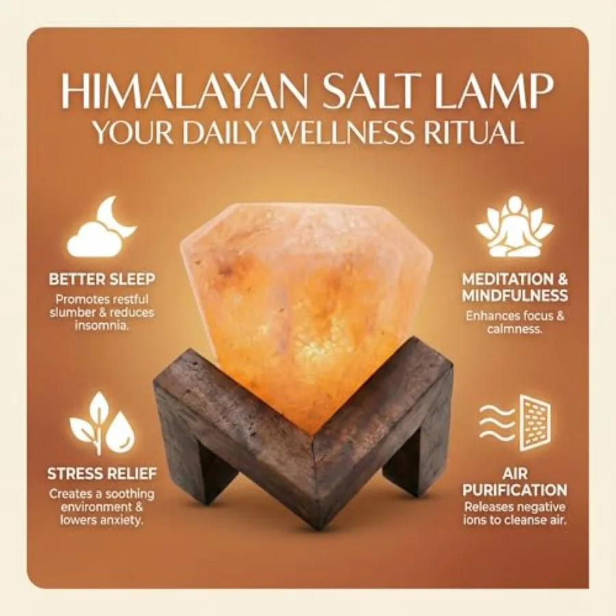 Himalayan Salt Lamp Diamond Shape Hand-Carved Light with Dimmer