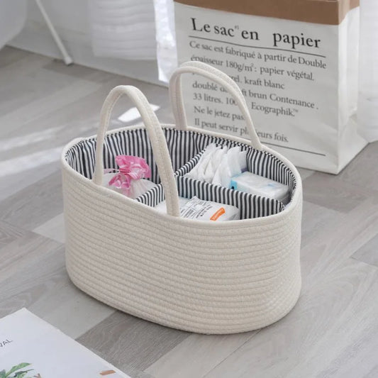 Cotton Rope Woven Storage Basket Diaper Organizer Removable