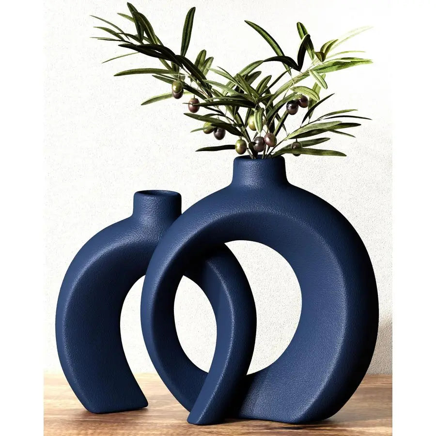 Donut Vase Set of 2 Ceramic Decor for Living Room Coffee Table