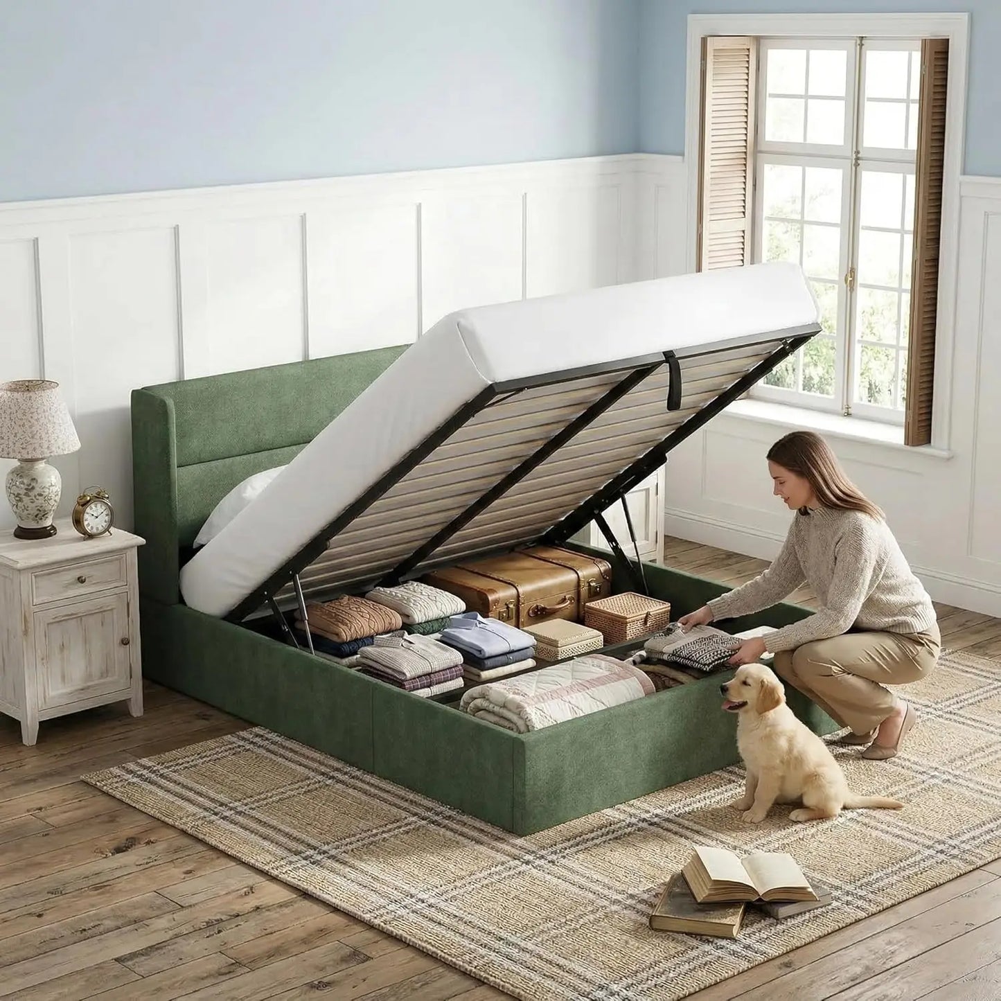 Lift Up Storage Bed Frame With Hydraulic Wingback Headboard