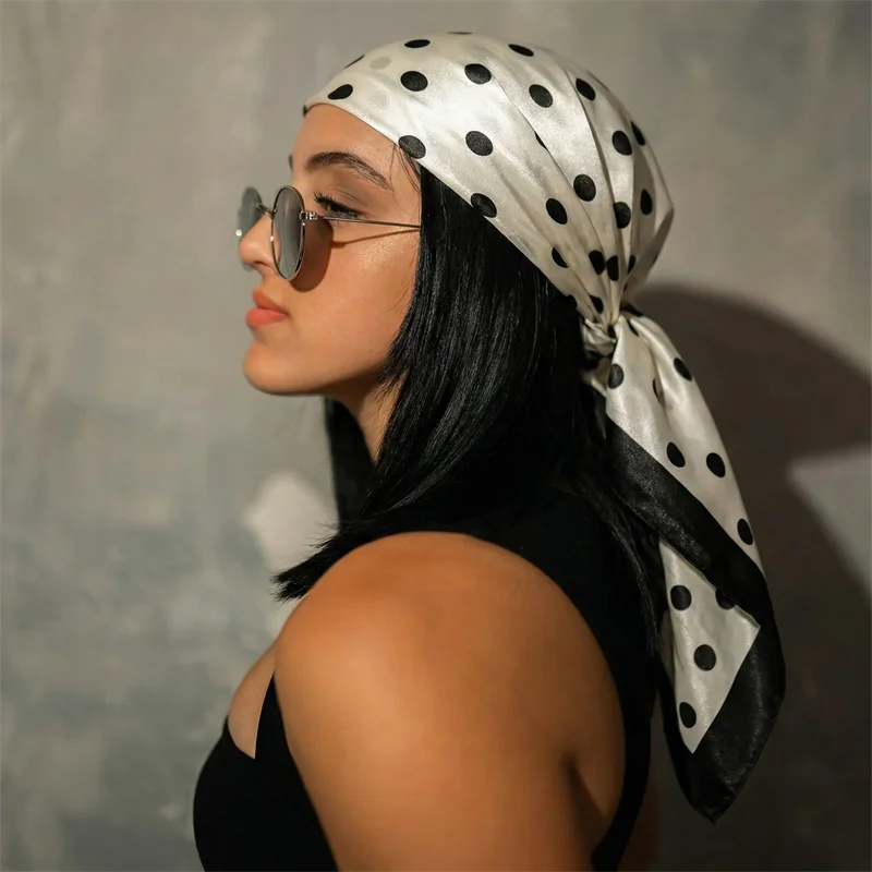 Dot Print Square Polyester Scarf For Women Neckerchief Hijab Bandana