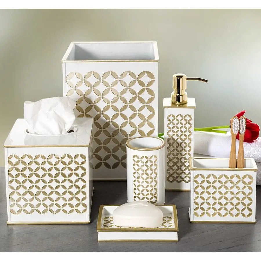 Diamond Lattice White Bathroom Accessories Set Decorative 4 Piece Bathroom Accessory Set Includes Soap Dispenser, Toothbrush Hol