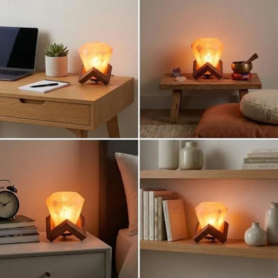 Himalayan Salt Lamp Diamond Shape Hand-Carved Light with Dimmer