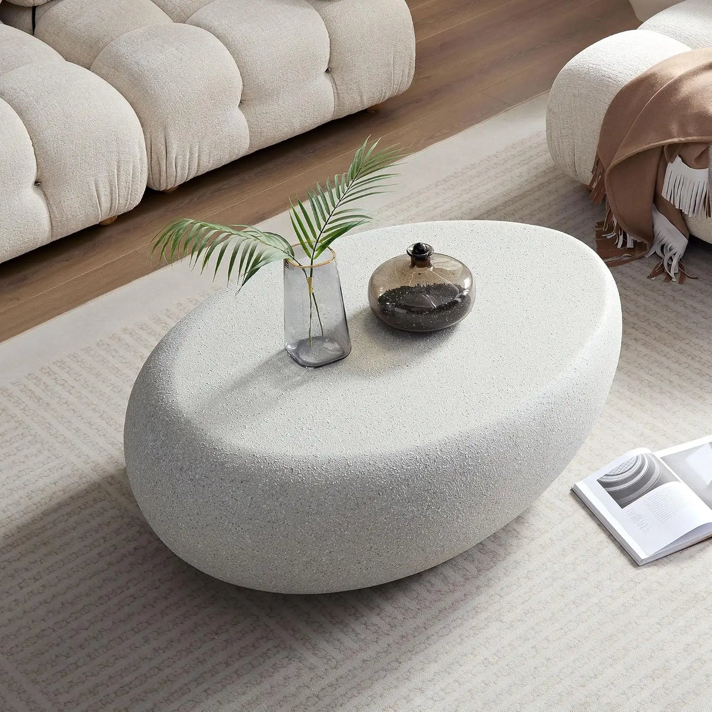Oval Faux Stone Coffee Table Minimalist Fiberglass Design No Assembly