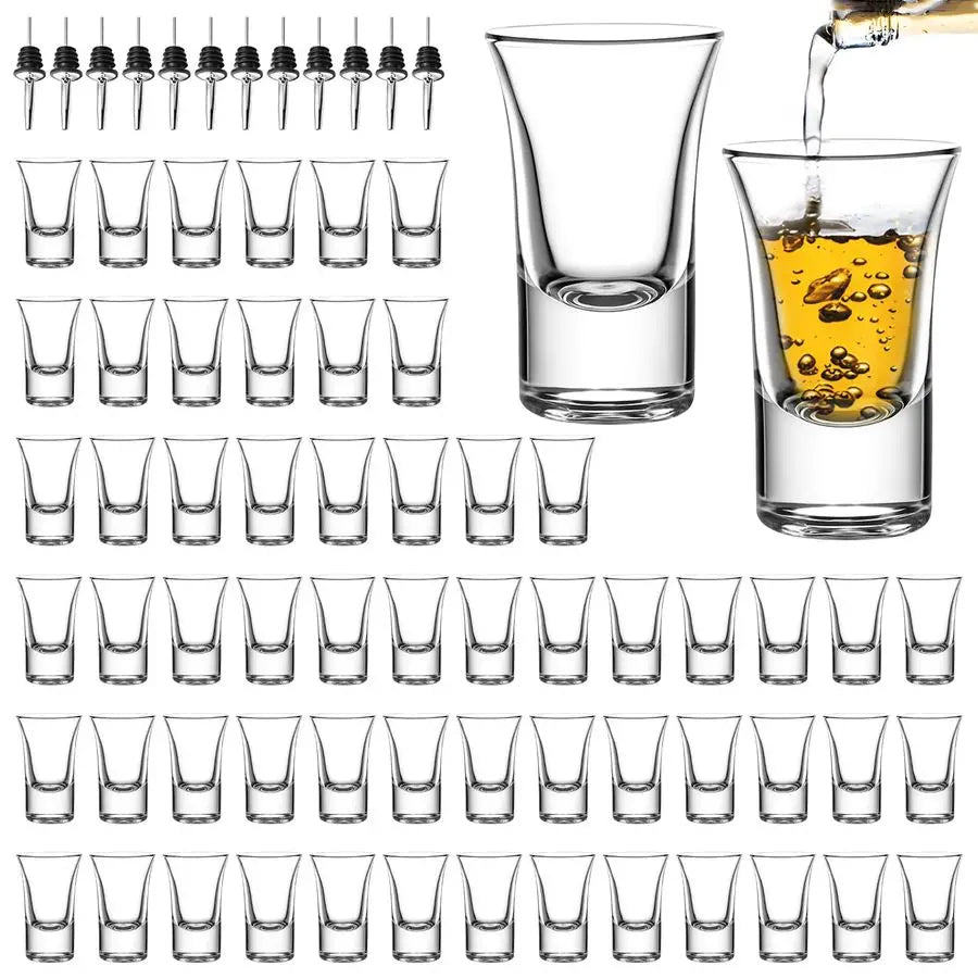 60 Pack Glass Shot Glasses With 10 Pourers For Bars