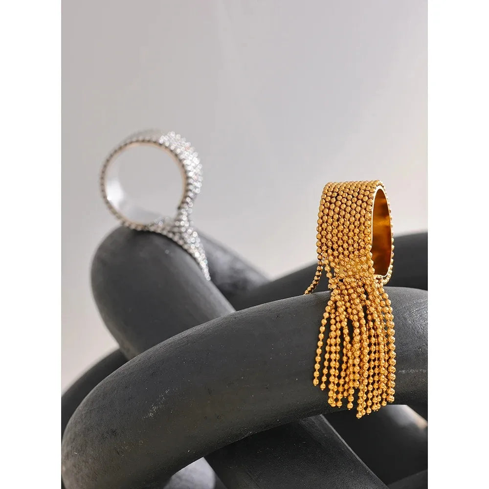 Yhpup Declaration Series Stainless Steel Chain Tassel Ring