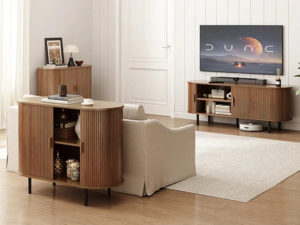 TV Stand with Power Outlet for TVs up to 60/70", Entertainment Center, TV Table with Sliding Doors Storage Adjustable Shelves