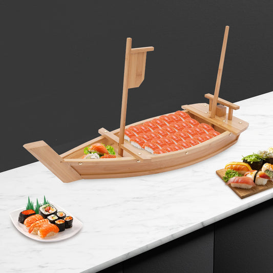 Log Color Bamboo Sushi Boat Tray For Serving Parties