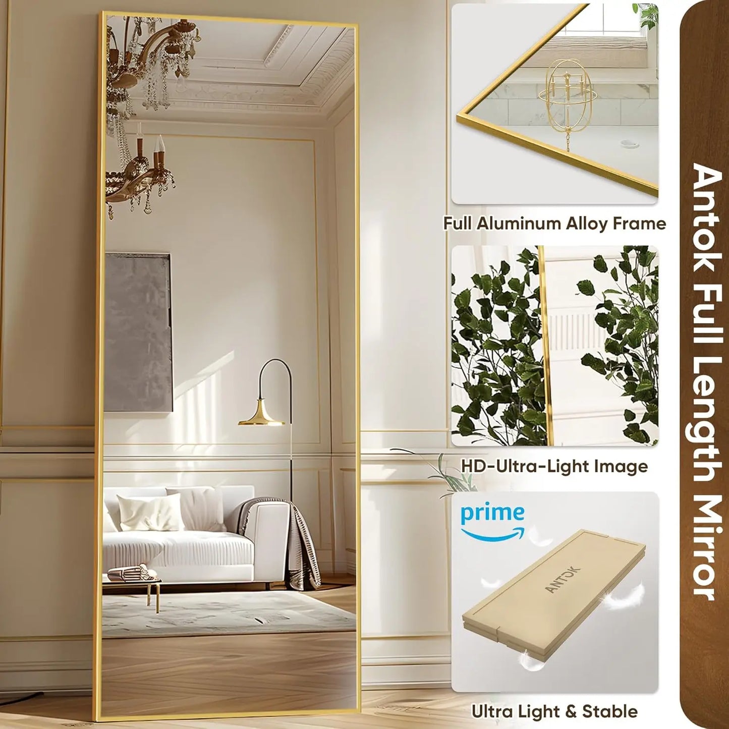 Antok Full Body Mirror With Stable Floor Stand For Bedroom