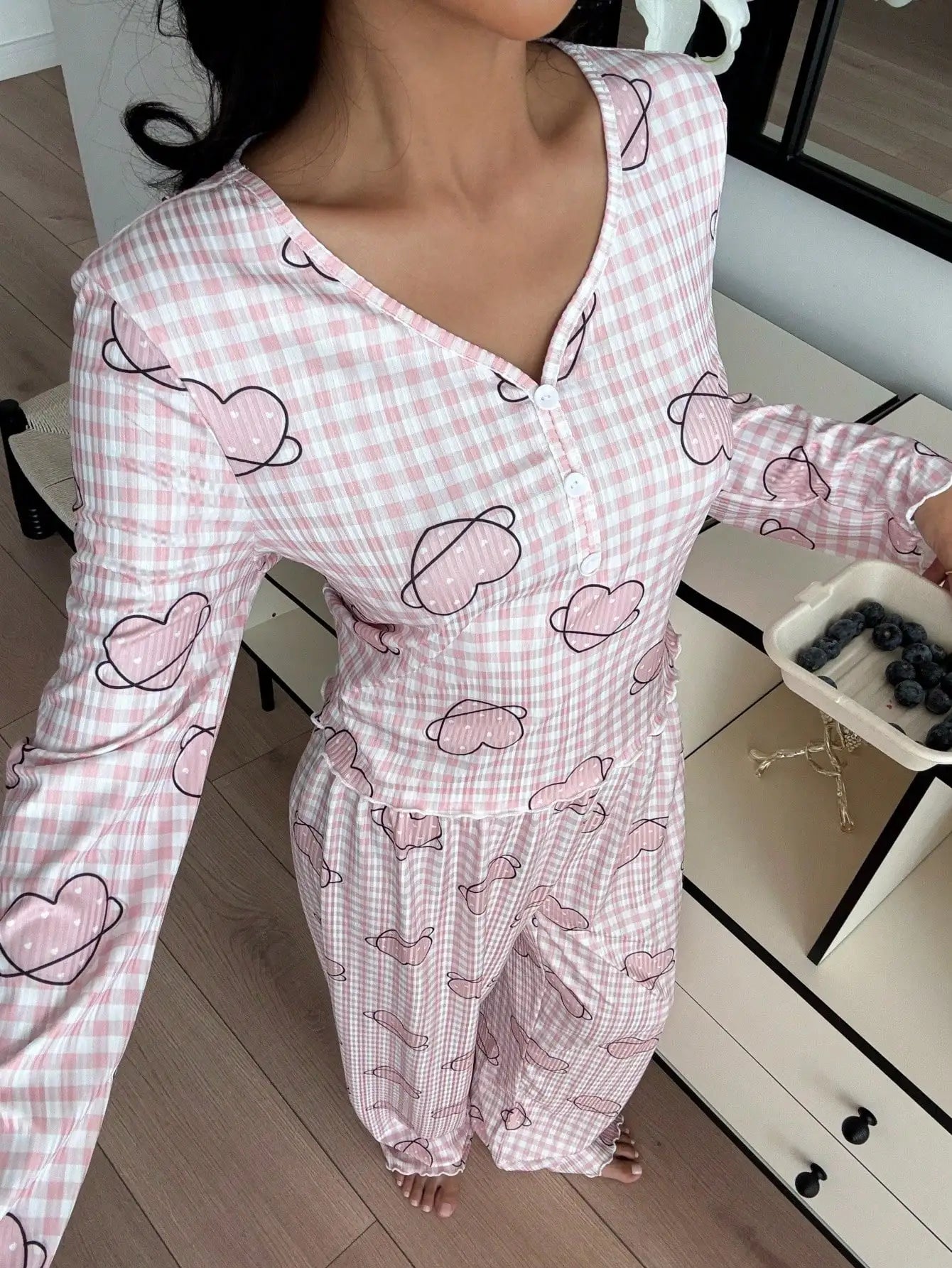 Cozy Women's Floral Print Pajama Set with Button Front