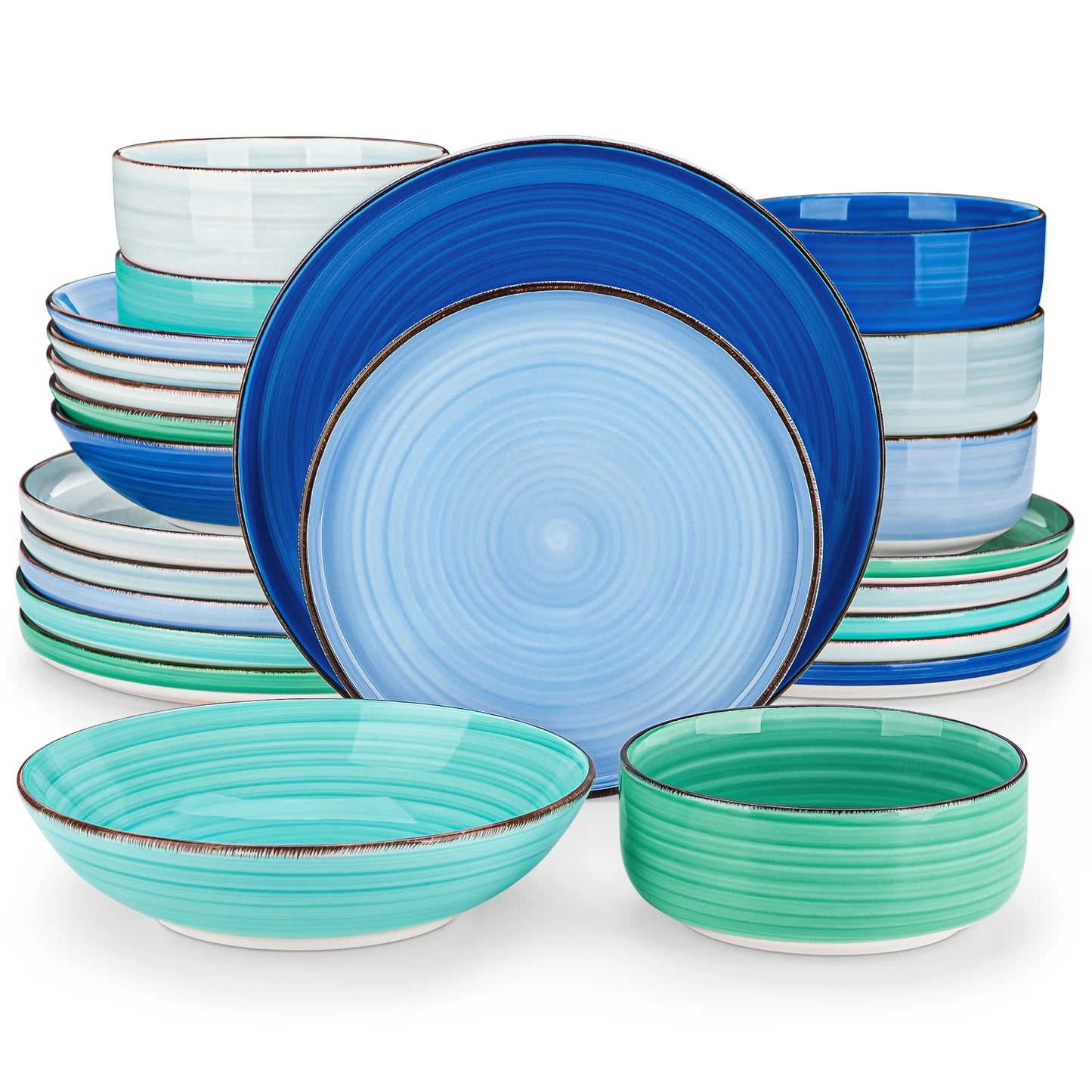 MALACASA Ceramic Dinnerware Set Handpainted Spirals Pattern