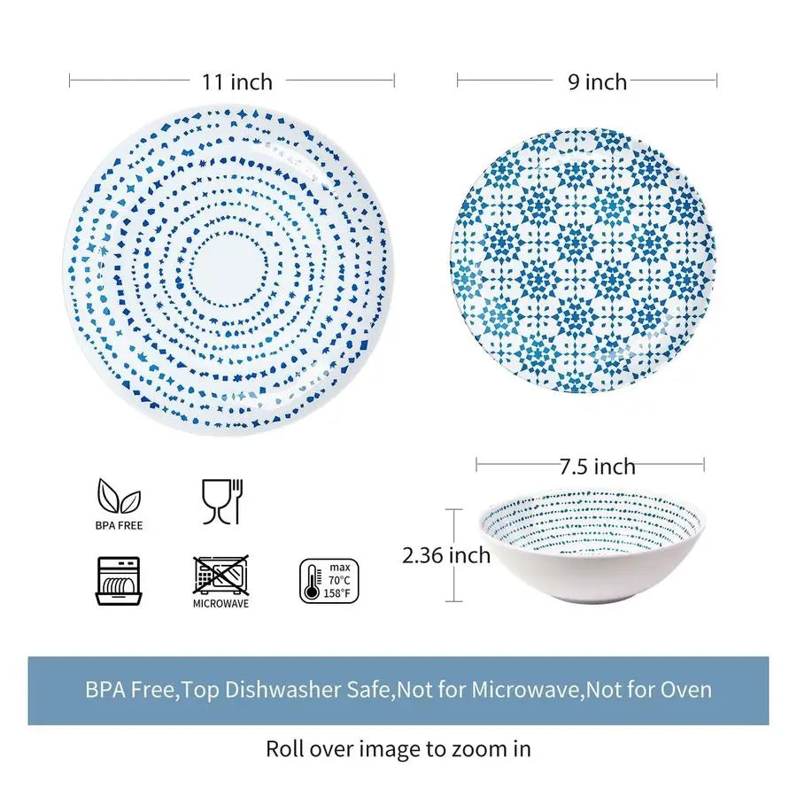 Dinnerware Set of 12 Pcs Dinner Dishes Set Bowls and Plates for Indoor and Outdoor with Unbreakable Nonbreakable Lightweight Din