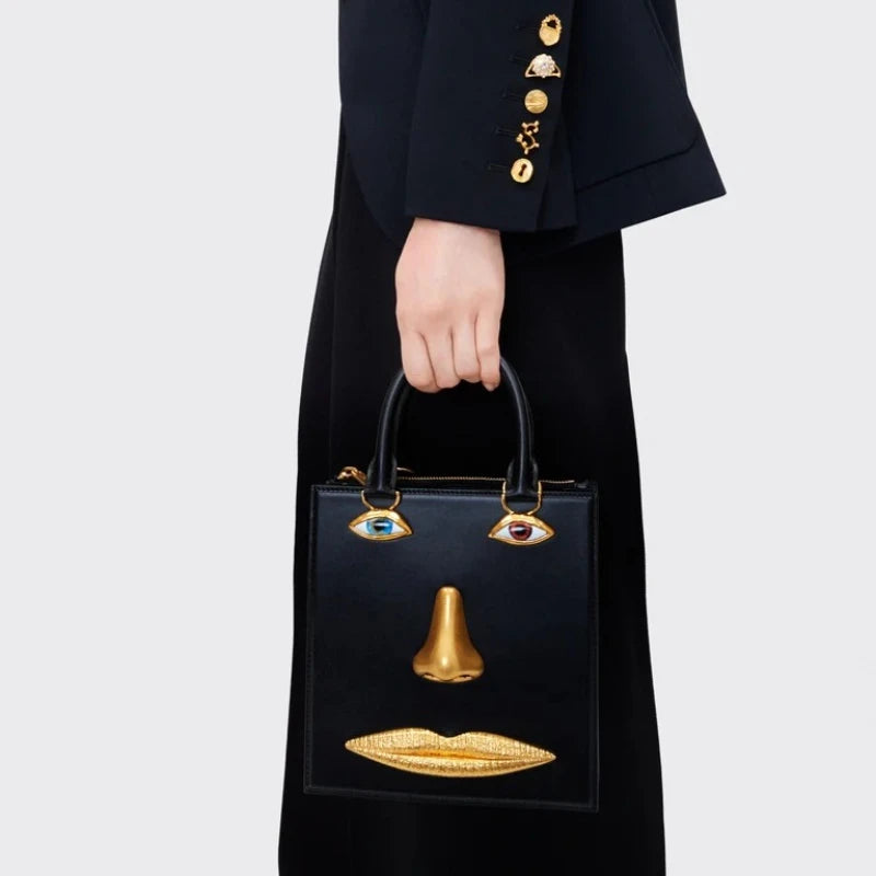 Mini Leather Face Bag Crossbody For Women With Chain Strap