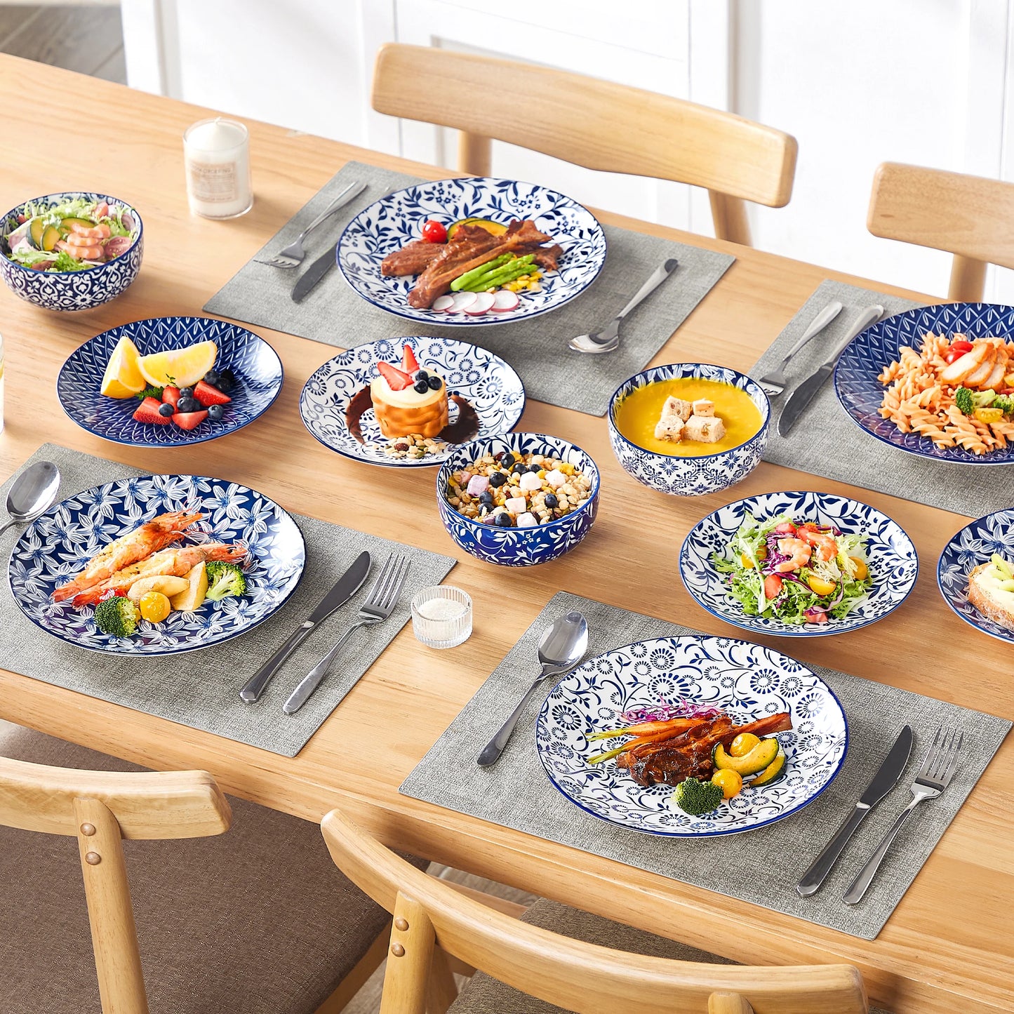 Malacasa Chinese Porcelain Plate Set Dinnerware Collection