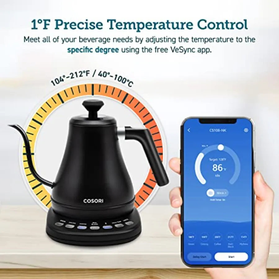 Electric Gooseneck Kettle With Bluetooth Temperature Control For Coffee And Tea