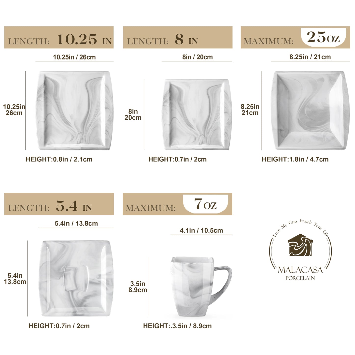 MALACASA Marble Grey Porcelain Dinnerware Set For Everyday Dining
