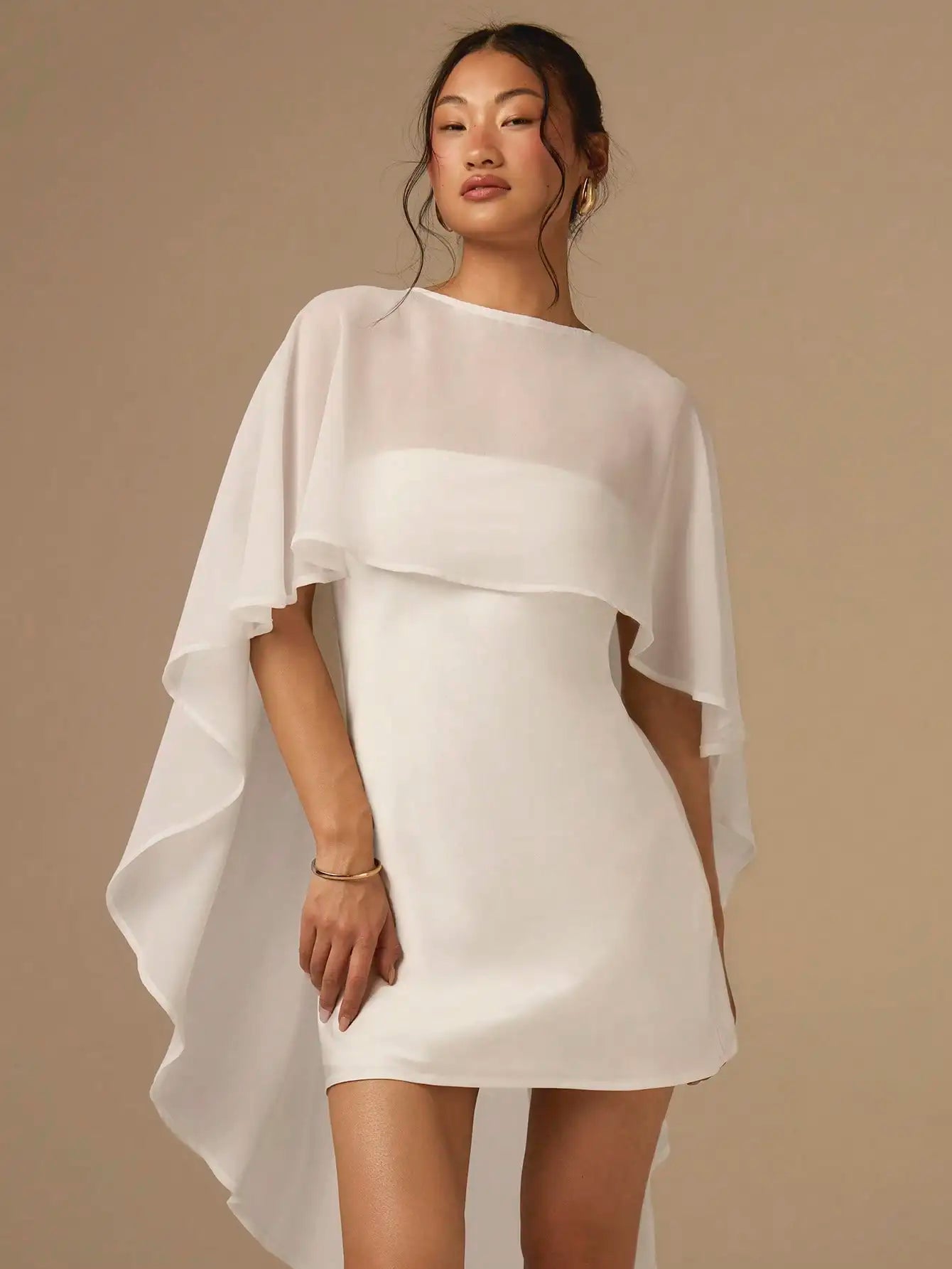 Satin Cape Shawl Bias Cut Cocktail Dress For Women Wedding Event