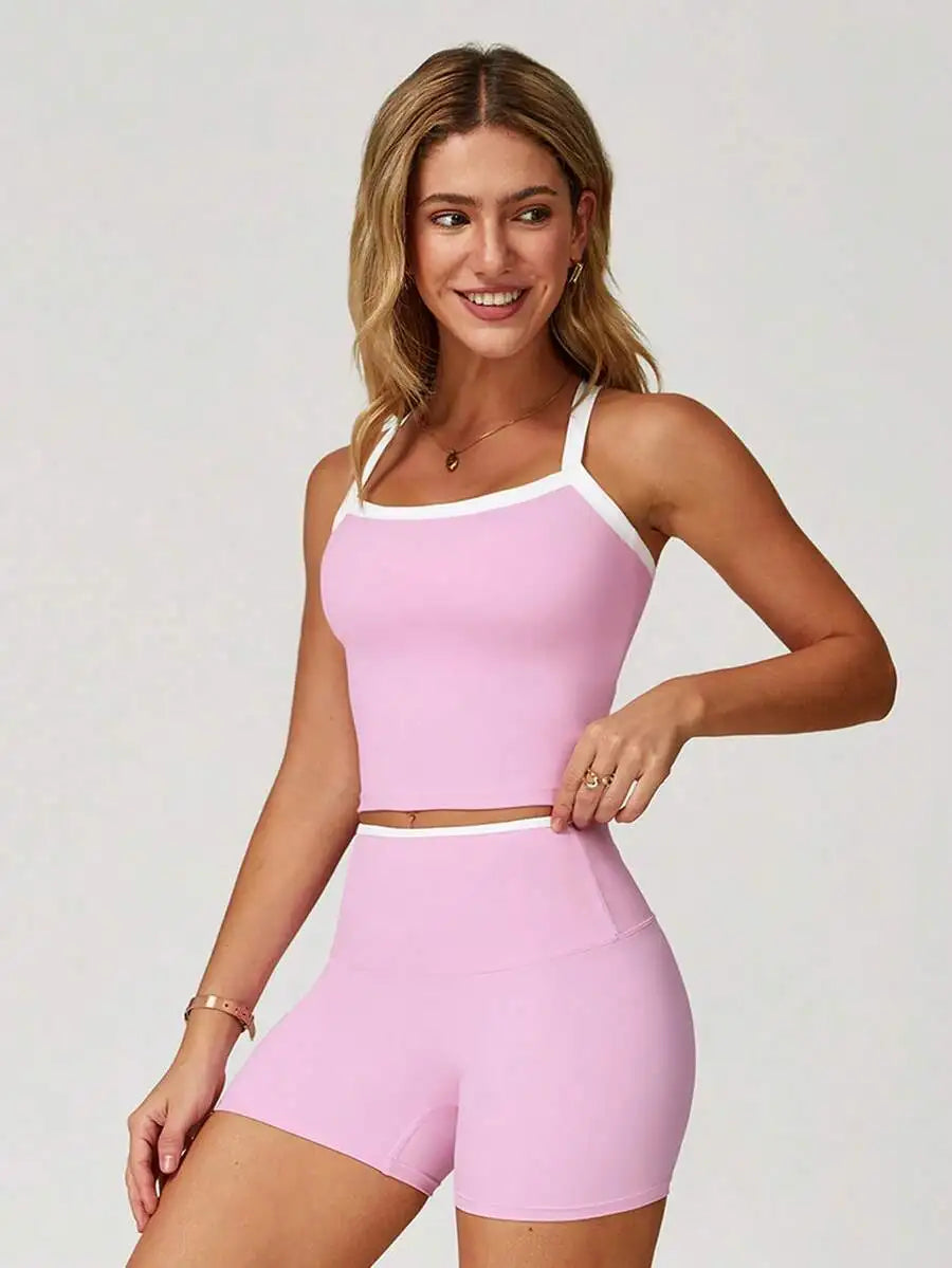 Womens Two Piece Workout Set Breathable Yoga Gym Suit