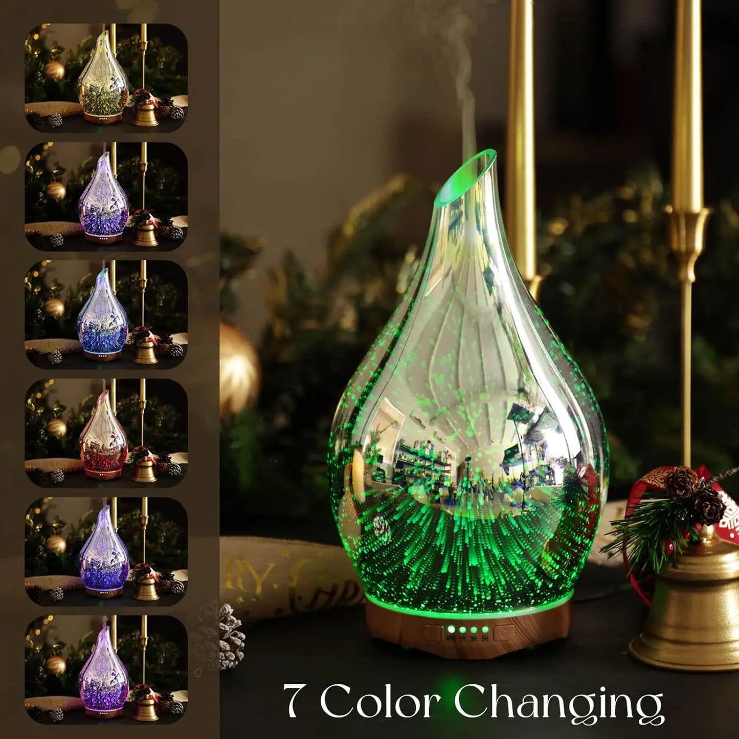 280ml Ultrasonic Aromatherapy Diffuser with 3D Glass Design, Timer & Auto Shut-Off for Home Relaxation