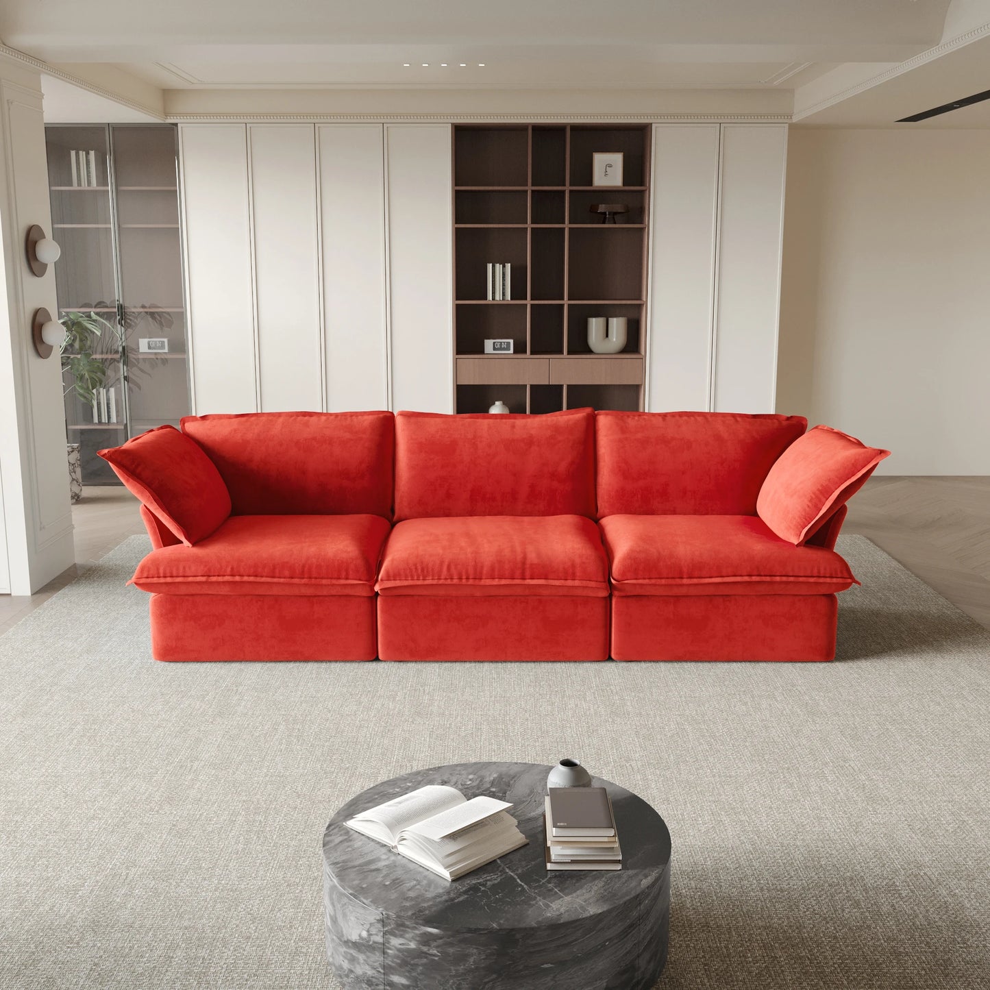 122.82" Velvet Sectional Sofa for Living Room Comfy Convertible  Couches Cushion Covers Removable 2 Corners and an Armless Sofas