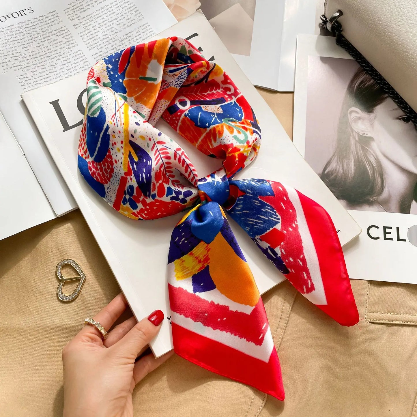 Printed Womens Polyester Scarf Square Shawl Luxury Design