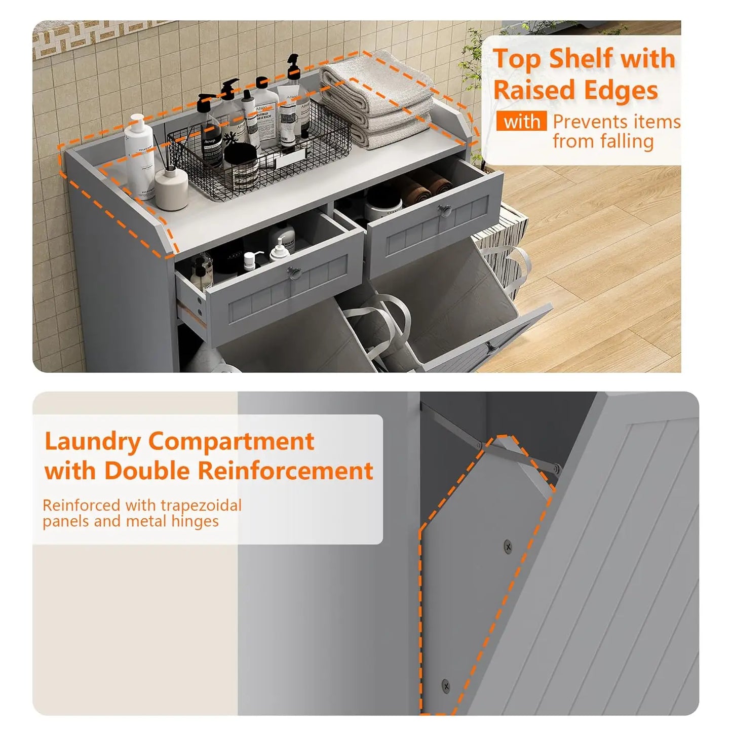 Wooden Double Tilt Out Trash Cabinet With Hidden Drawer