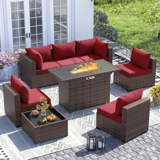 Outdoor 8-Piece Patio Furniture Set With Fire Pit Table