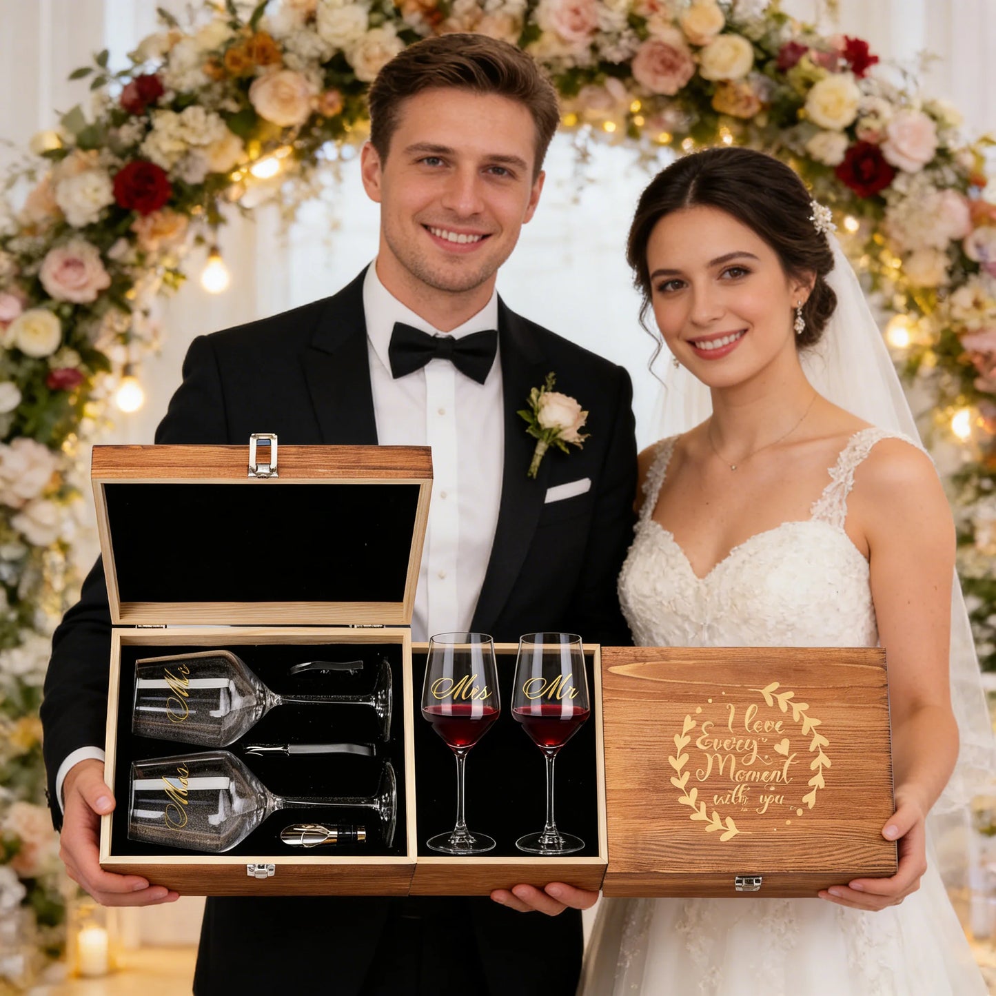 Mr And Mrs Premium Romantic Wine Glass Gift Box Set