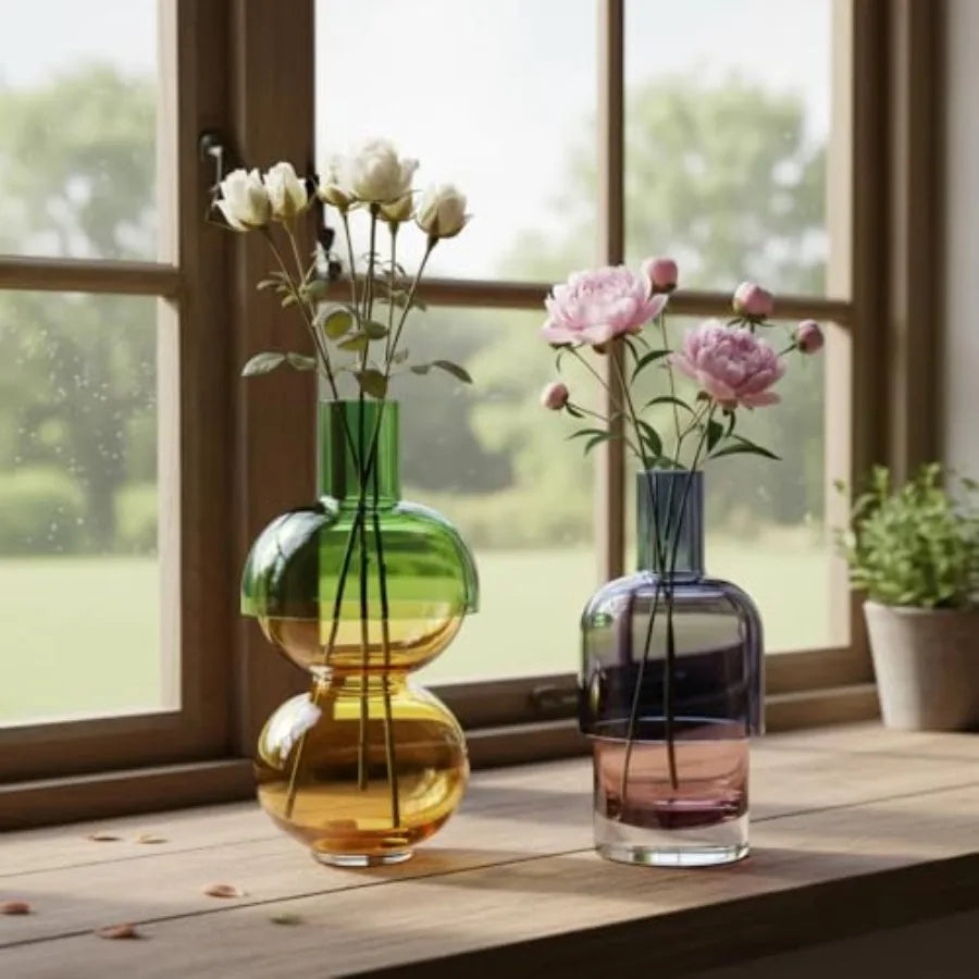 Reversible Glass Flower Vase and Bud Vase Set of 2