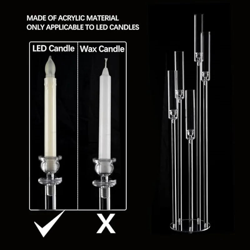Acrylic 5-Arm LED Candelabra Taper Candle Holders Centerpiece