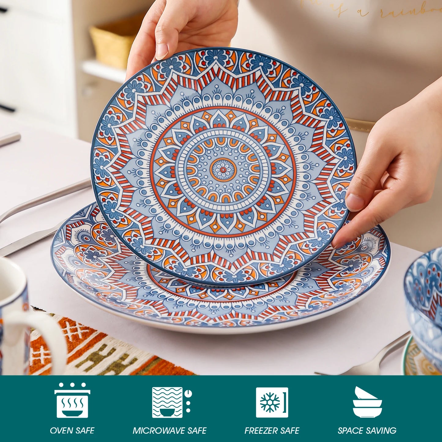 Malacasa Mandala Bohemian Dinnerware Set With Plates Bowls Mugs