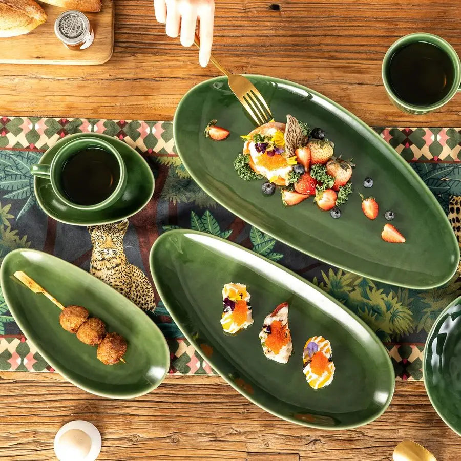 Porcelain Oval Serving Platters Set For Party And BBQ Stackable