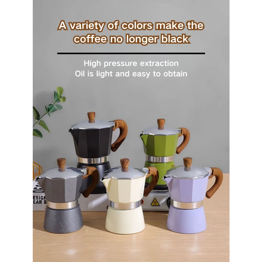 Aluminum Moka Pot Coffee Maker, Stovetop Italian Espresso Style Coffee Percolator with Wooden Handle for Coffee Lovers