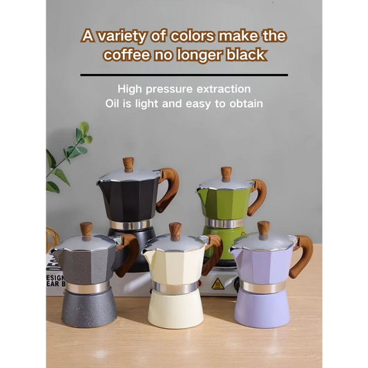 Aluminum Moka Pot Coffee Maker, Stovetop Italian Espresso Style Coffee Percolator with Wooden Handle for Coffee Lovers