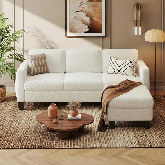 L-Shape Sectional Sofa Reversible Chaise Boucle Spring Cushion Living Room Apartment Small Space, Customized