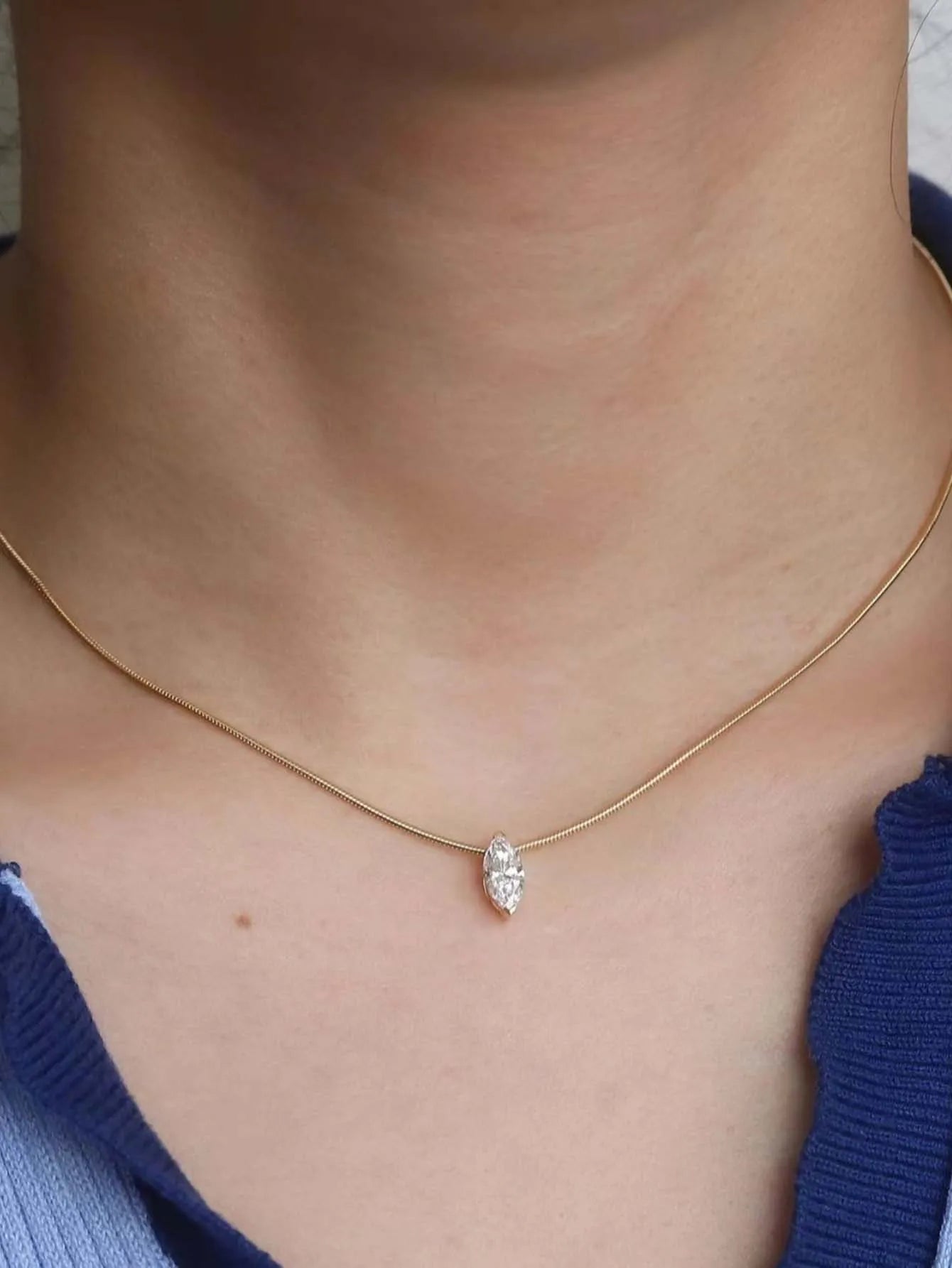 S925 Sterling Silver 1CT Marquise Moissanite Pendant with Snake Bone Chain Exquisite Jewelry Plated with 18k Gold