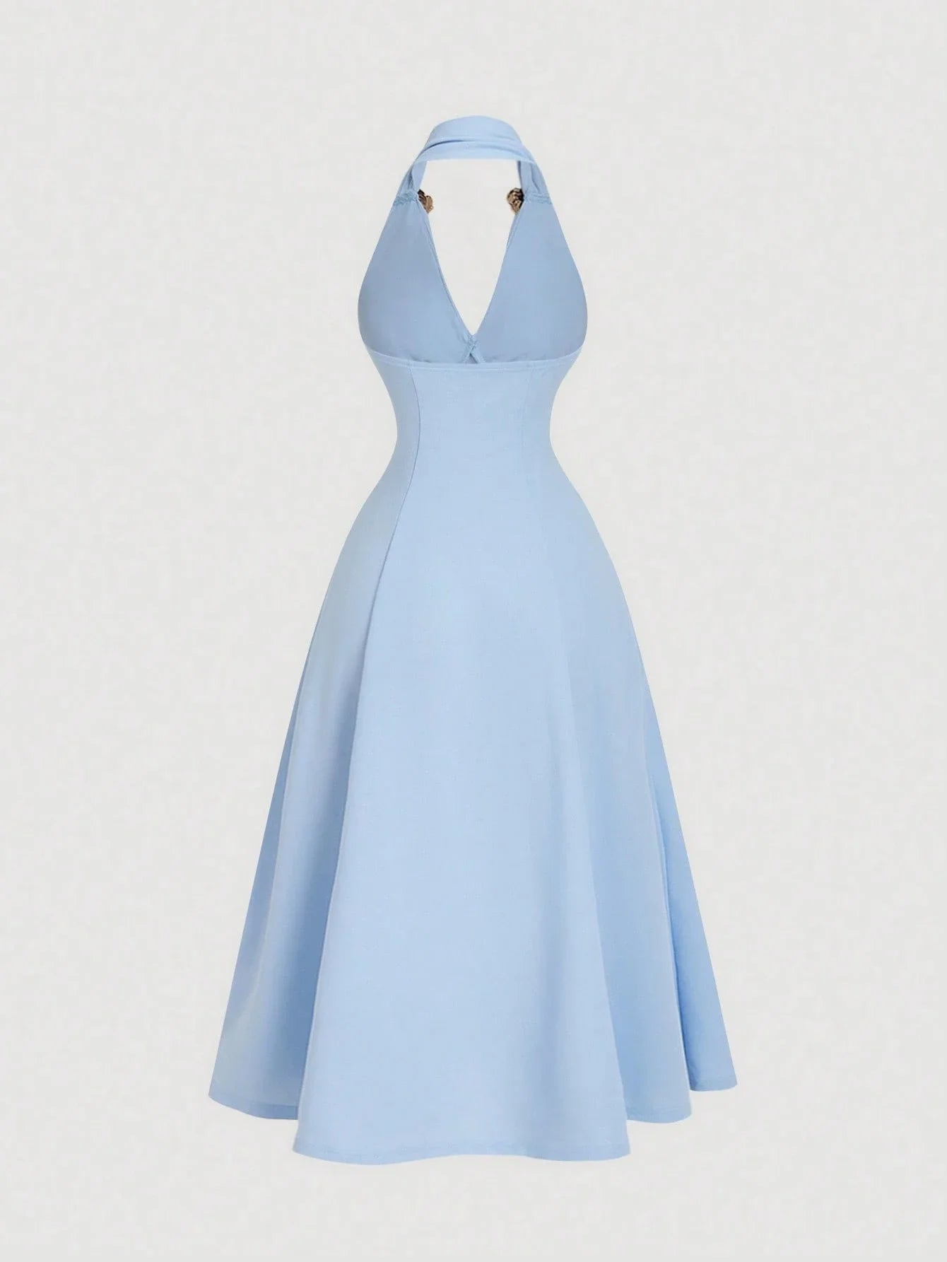 Elegant Halter Neck Midi Dress With 3D Floral Accents