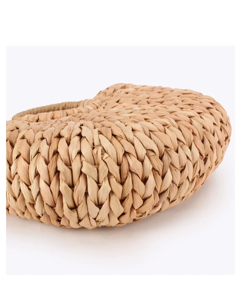 Women Straw Beach Bag Half Round Rattan Tote Handwoven