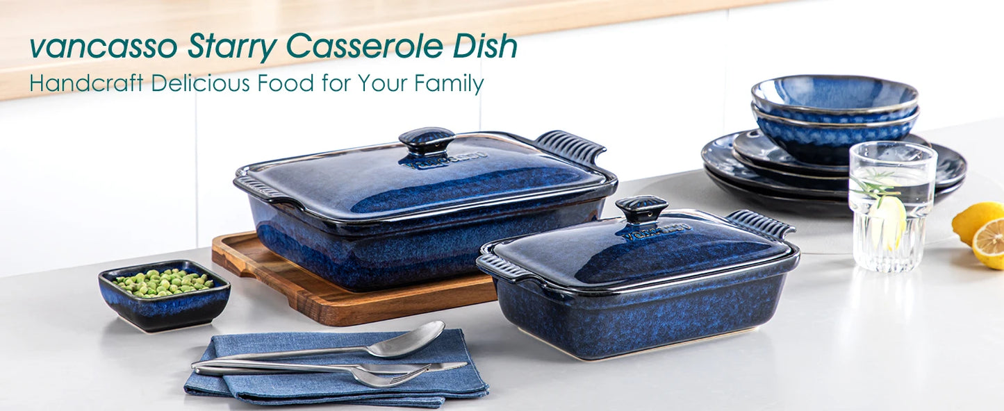 Vancasso Starry Stoneware Casserole Dish With Lid Microwave Safe