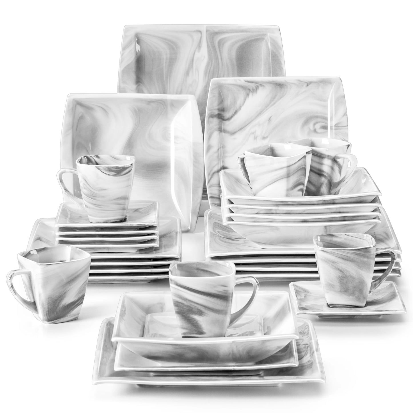 MALACASA Porcelain Dinnerware Set For 12 Service Elegant Tableware