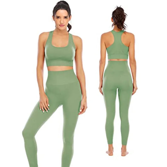 Womens Workout Set Two Piece Padded Seamless Leggings Sports Bra