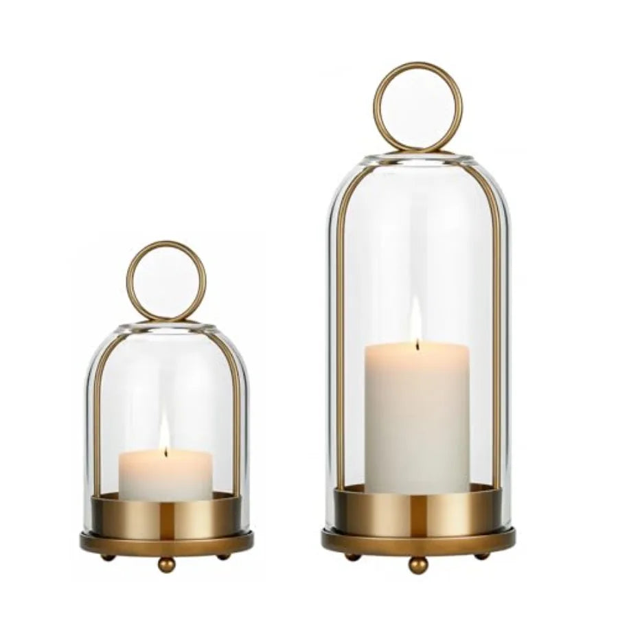 Brass Hanging Hurricane Glass Candle Holders For Pillar Candles