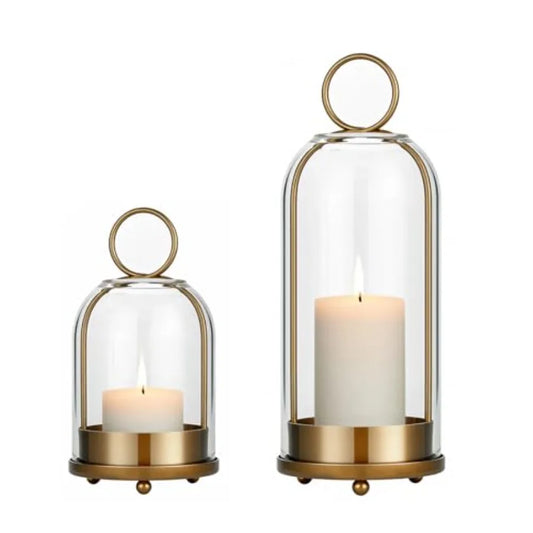 Brass Hanging Hurricane Glass Candle Holders For Pillar Candles