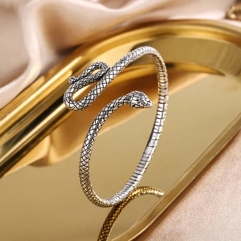 Retro Snake Shape Bracelets 925 Sterling Silver Unisex Open Bangles