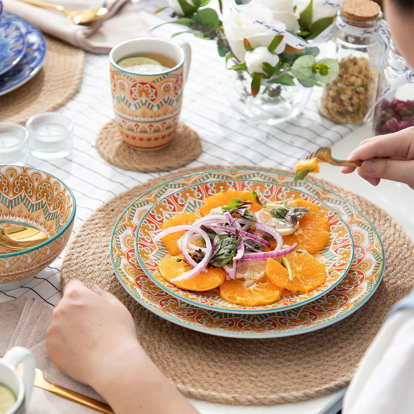 Malacasa Mandala Bohemian Dinnerware Set With Plates Bowls Mugs