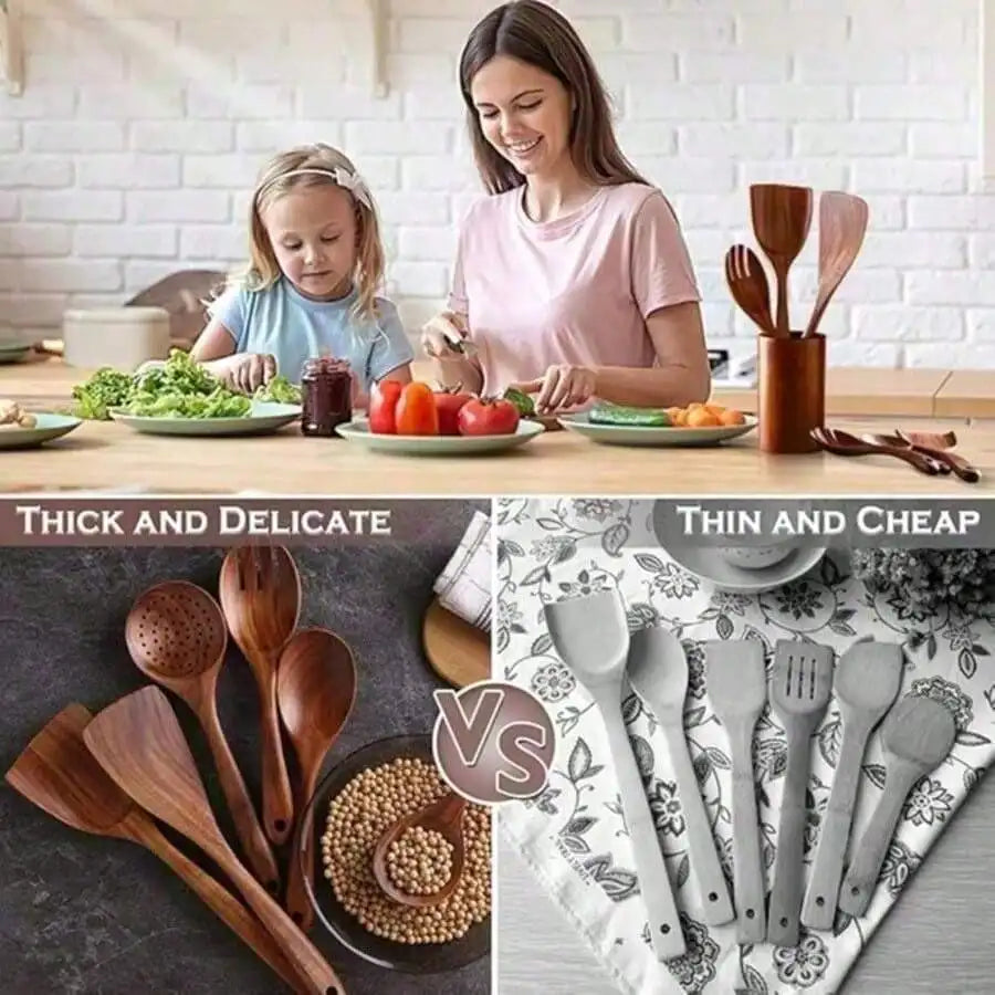 Wooden Spoons Set Durable Kitchen Utensils Baking Accessories